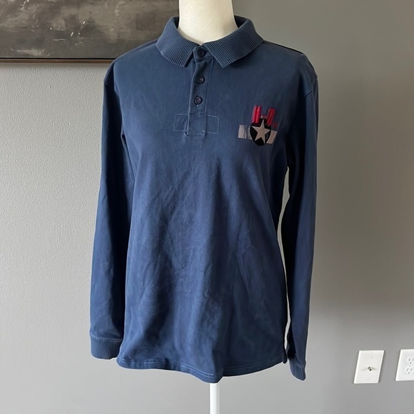 Harley Davidson Knit Collared Long Sleeve Shirt Blue “Born To Ride” - Picture 1 of 12